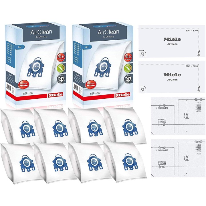 Sacs aspirateur Miele GN AirClean 3D Efficiency - Lot de 8 + filtres - Multi-compatibilité