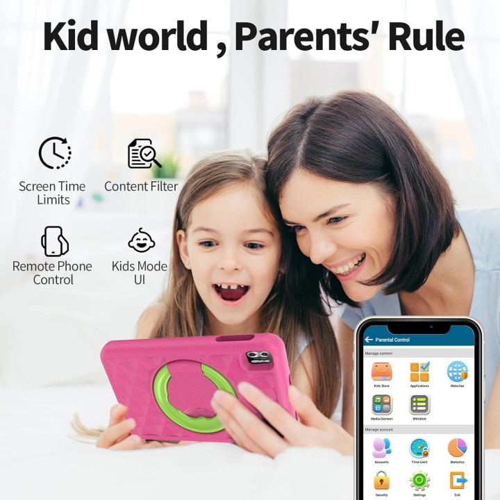 Tablette enfant 8 pouces Android 13 - 64 Go - Coque antichoc rose