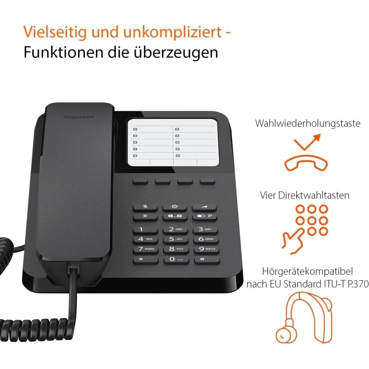 Téléphone filaire de bureau Gigaset Desk 400 - 10 mémoires - Montage mural - Noir