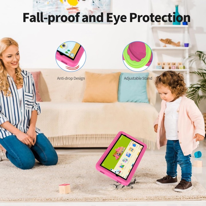 Tablette enfant 8 pouces Android 13 - 64 Go - Coque antichoc rose