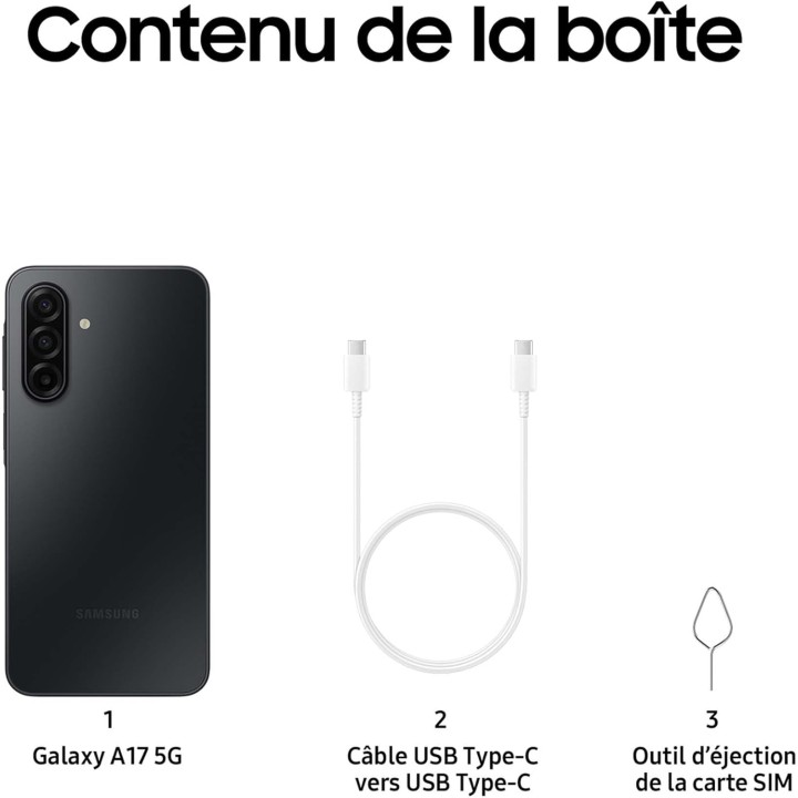 Smartphone Samsung Galaxy A17 5G - 128 Go - Écran 6,7'' Super AMOLED - Noir