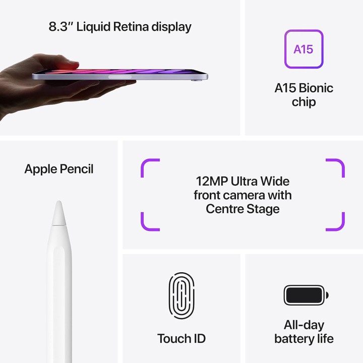 iPad Mini 6 Wi-Fi 64 Go Starlight - Écran 8,3 pouces, Apple A15 Bionic