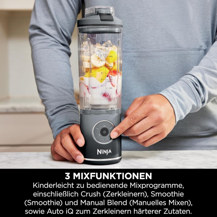 Blender portable Ninja Blast Max 570 ml - 3 modes, rechargeable USB, gris