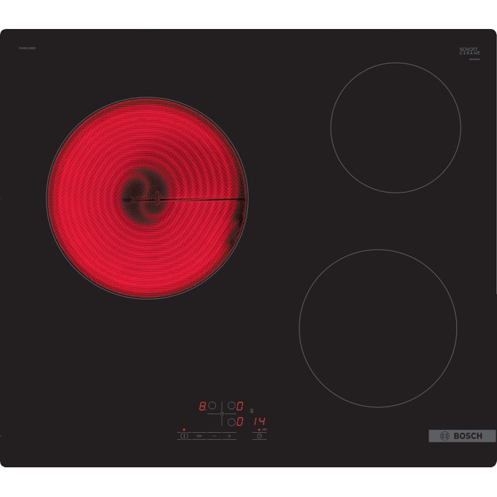 Plaque de cuisson vitrocéramique 3 foyers 60 cm Bosch TouchSelect - Noir