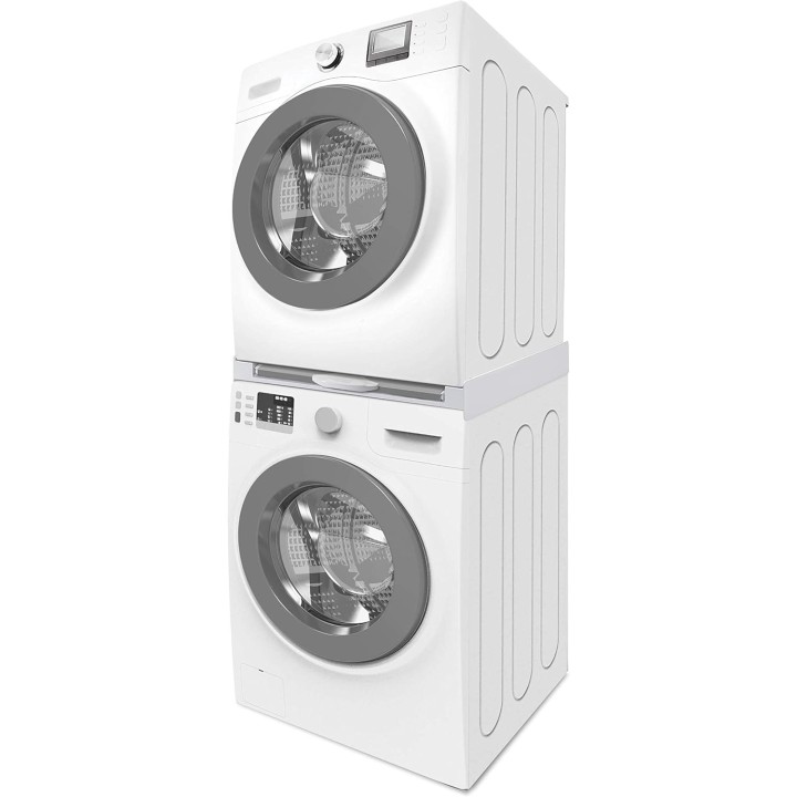 Kit de superposition lave-linge sèche-linge avec tablette coulissante et sécurité - Blanc