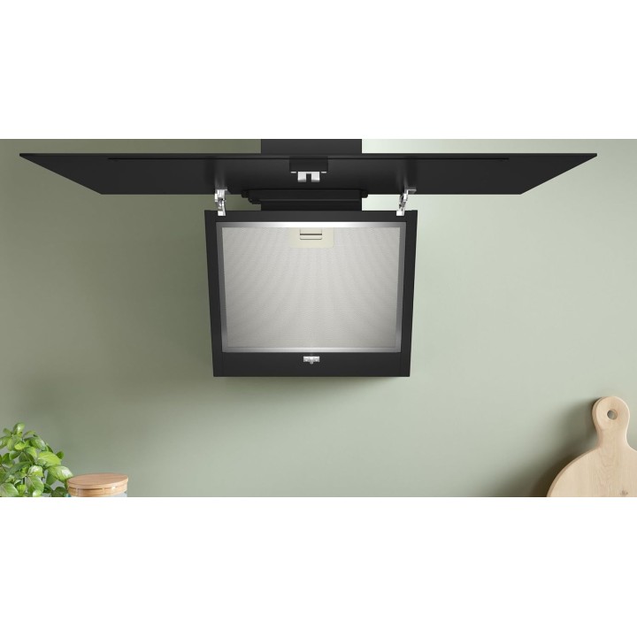 Hotte murale décorative 80 cm - Verre noir glossy - Très silencieuse - Éclairage LED