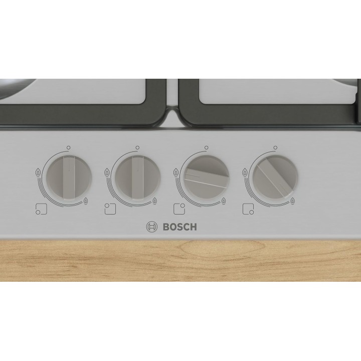 Plaque de cuisson gaz 4 feux inox Bosch Série 4 - Allumage électrique et sécurité