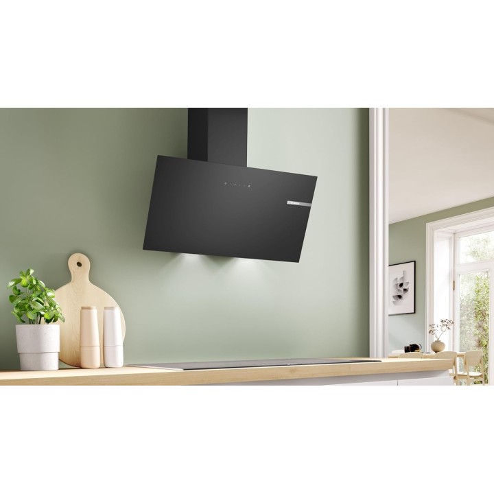 Hotte murale décorative 80 cm - Verre noir glossy - Très silencieuse - Éclairage LED