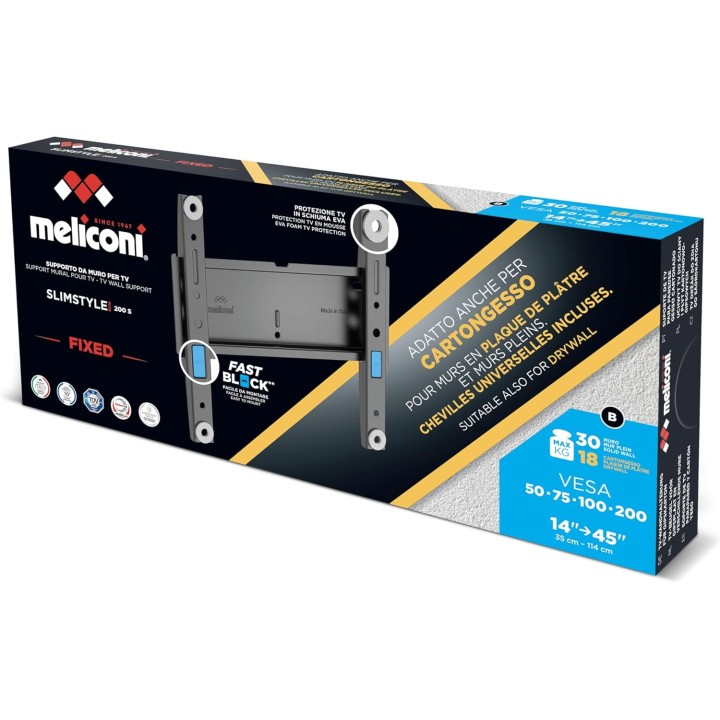 Support TV mural fixe Meliconi Slimstyle Plus 200 S - 26'' à 45'' - métal - sécurité