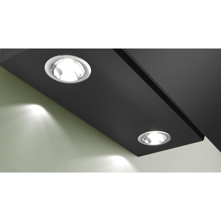 Hotte murale décorative 80 cm - Verre noir glossy - Très silencieuse - Éclairage LED