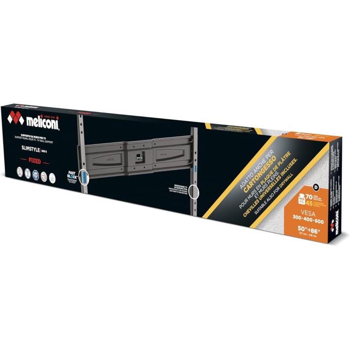 Support TV mural fixe Slimstyle Plus 600 S - 50 à 86 pouces - Fast Block - Meliconi