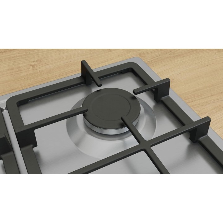 Plaque de cuisson gaz 4 feux inox Bosch Série 4 - Allumage électrique et sécurité