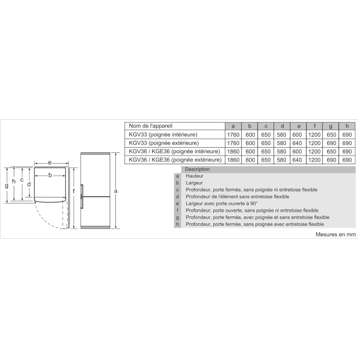 Réfrigérateur combiné Bosch Série 4 - LowFrost 308L - Blanc - H186xL60cm