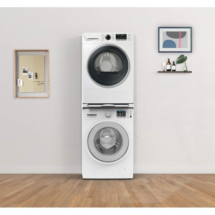Kit de superposition lave-linge sèche-linge avec tablette coulissante et sécurité - Blanc