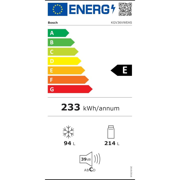 Réfrigérateur combiné Bosch Série 4 - LowFrost 308L - Blanc - H186xL60cm