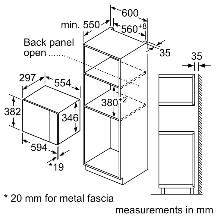 Four micro-ondes encastrable inox 20L - nettoyage facile - Bosch