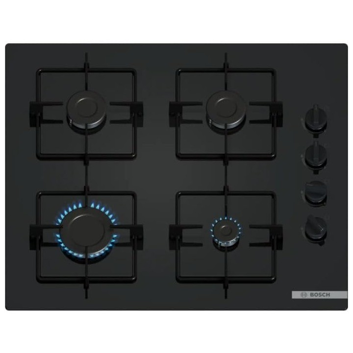 Table de cuisson gaz 4 foyers Bosch - Verre trempé noir 60 cm