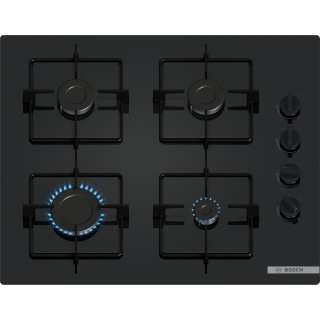 Plaque de cuisson gaz Bosch 4 feux - Verre trempé noir - Série 2 - 60 cm