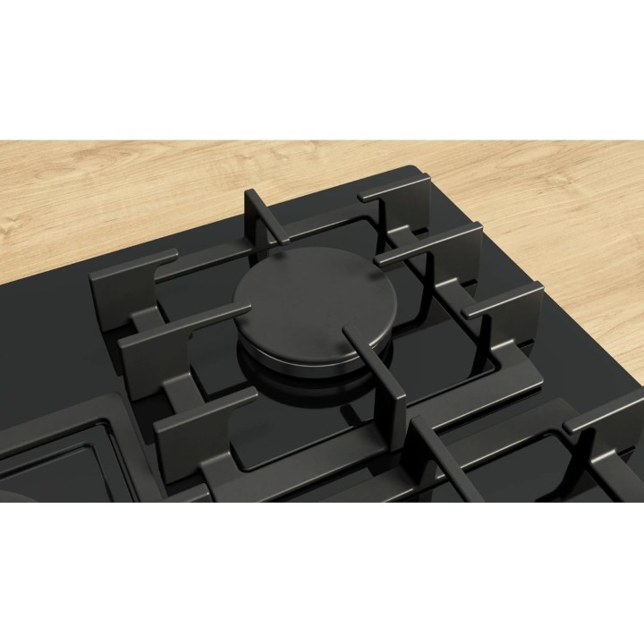 Plaque de cuisson gaz 5 feux Bosch Série 6 - Verre trempé noir 80 cm