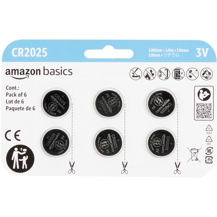 Pile bouton lithium CR2025 3V - Lot de 6 - Longue durée, sécurité enfant
