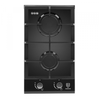 Domino gaz 2 feux verre trempé noir – Supports fonte – Sécurité gaz – CARINO