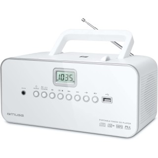 Radio analogique portable Muse blanc - AM/FM, antenne télescopique, haut-parleur intégré