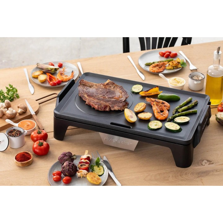 Plancha-gril inox brossé 6 à 8 personnes - Revêtement antiadhésif Riviera&Bar