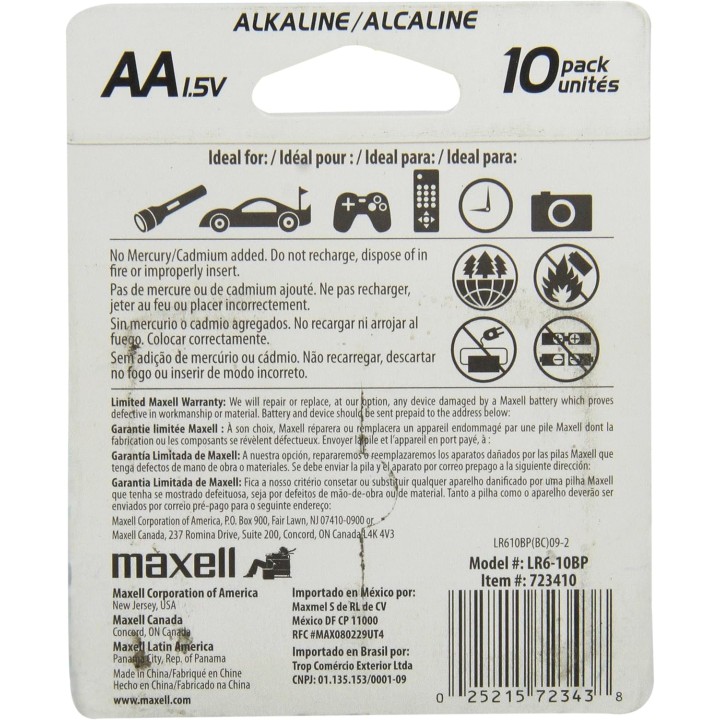 Piles AA alcalines Maxell - Longue durée - Pack de 10