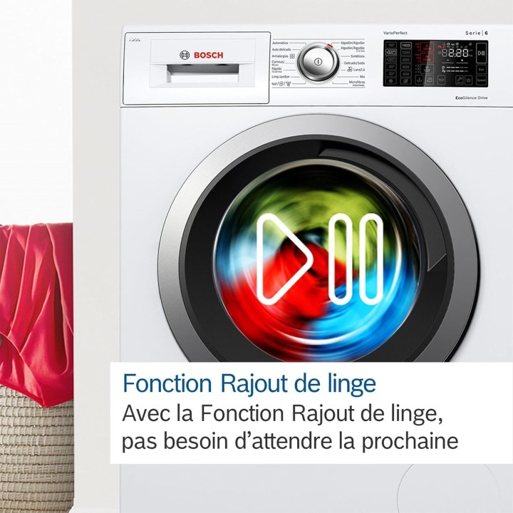 Lave-linge frontal Bosch Série 6 - 9 kg, 1400 trs/min, i-DOS, pose-libre, blanc