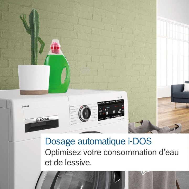 Lave-linge frontal Bosch Série 8 - 9 kg - 1400 trs/min - i-DOS - Blanc
