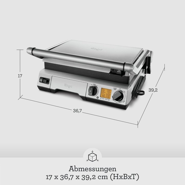 Grill électrique de contact Sage Smart Grill Pro - Inox brossé, sonde, plaques amovibles