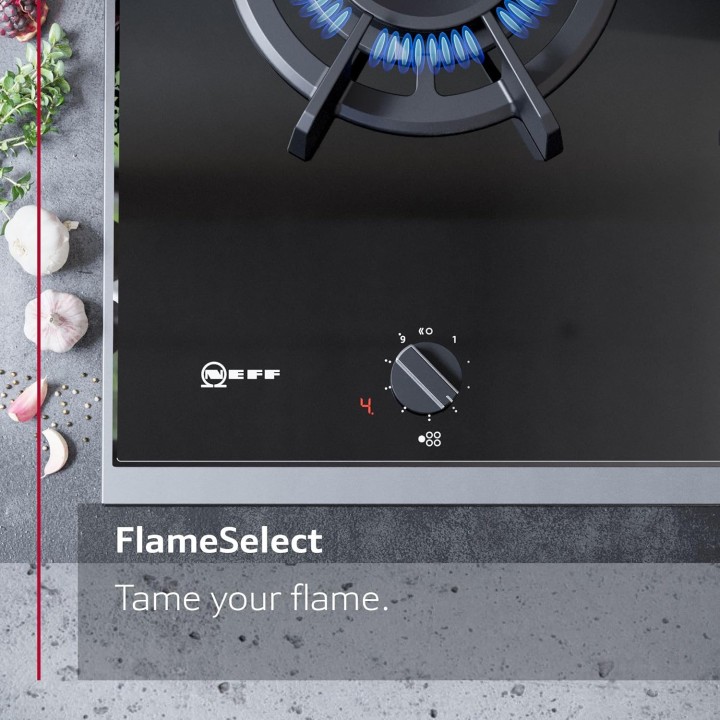 Table de cuisson gaz 4 foyers FlameSelect Neff - Inox, supports fonte, sécurité gaz