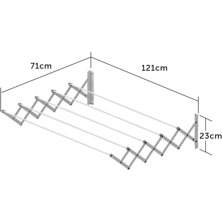 Séchoir mural extensible 160 cm aluminium - pliable, montage mural Cuncial