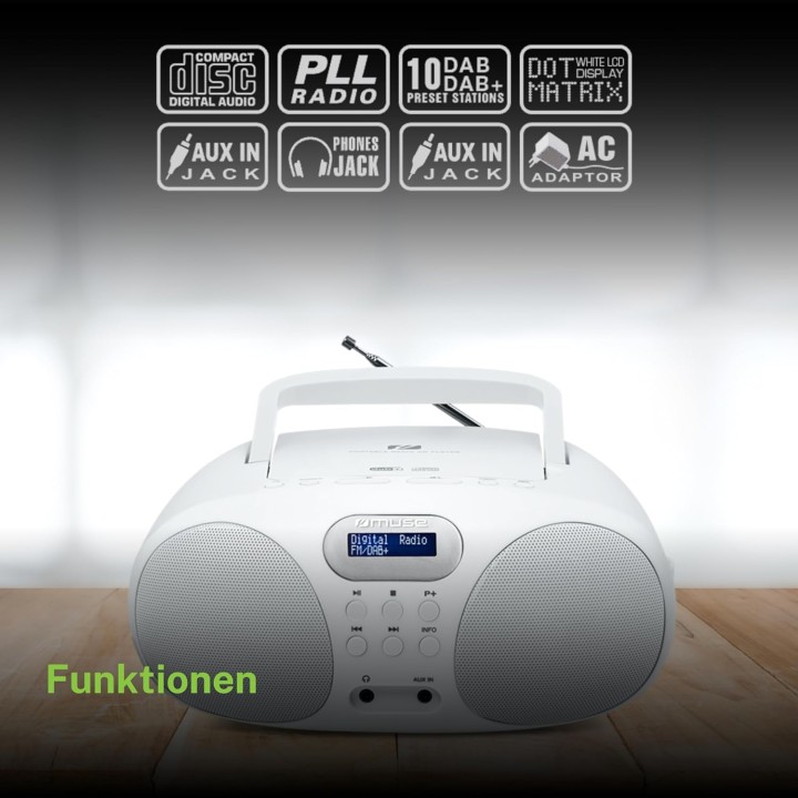 Radio analogique portable Muse blanc - AM/FM, antenne télescopique, haut-parleur intégré