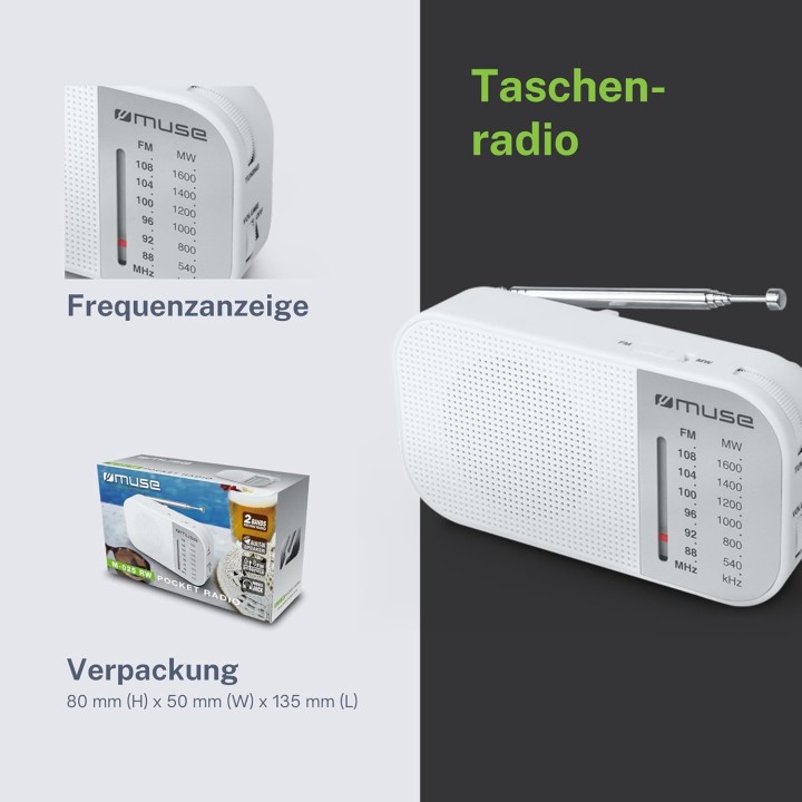 Radio portable analogique AM/FM Muse M-025 RW - Haut-parleur intégré blanc