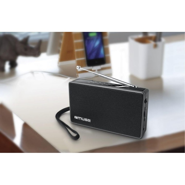 Radio portable Muse AM/FM – Prise casque, entrée AUX, format compact noir