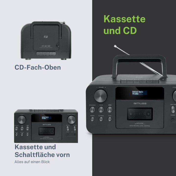 Radio portable Muse DAB+ FM - Haut-parleur intégré, écran, alimentation sur piles - Noir