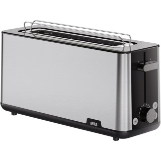 Grille-pain Braun HT 1610 BK - Fente longue 25 cm, 8 niveaux, réchauffage, inox