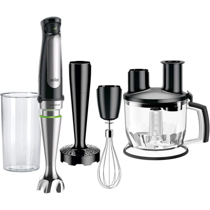 Mixeur plongeant 4-en-1 Braun 500W acier inoxydable avec robot, fouet et presse-purée