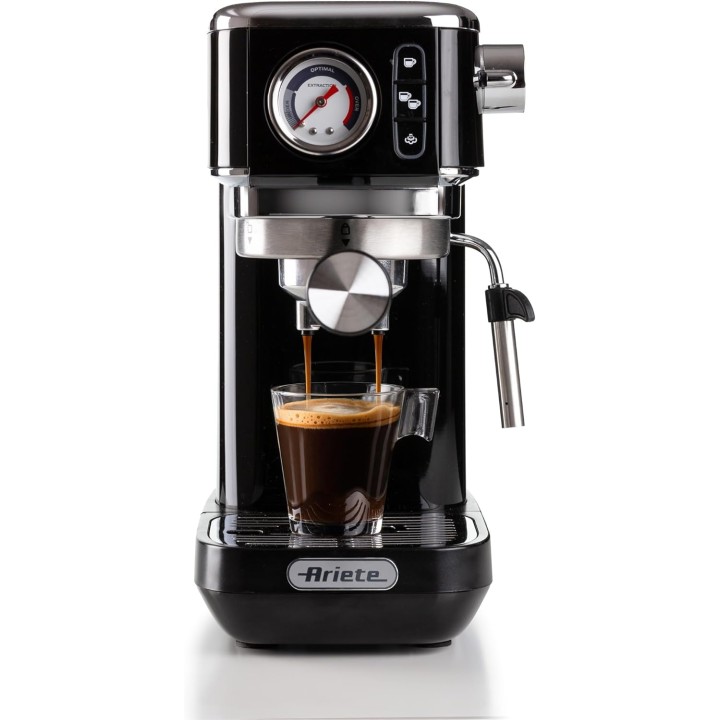 Machine à expresso Ariete noire – Manomètre, buse cappuccino, 15 bars, café moulu/dosette