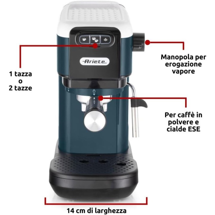 Machine à expresso compacte Ariete blanc - 15 bars, cappuccino, café moulu ou dosettes