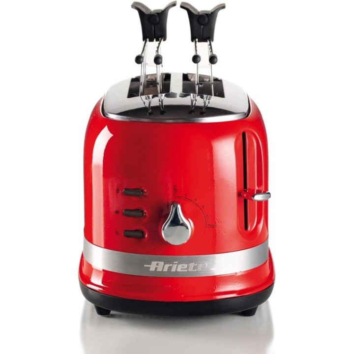 Grille-pain Ariete Moderna 149 - 2 tranches, 6 niveaux de dorure, rouge, métal