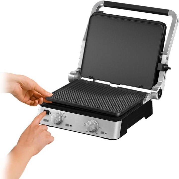 Gril de contact électrique Braun CG7020 - 3 plaques, inox, 2000W, grande capacité