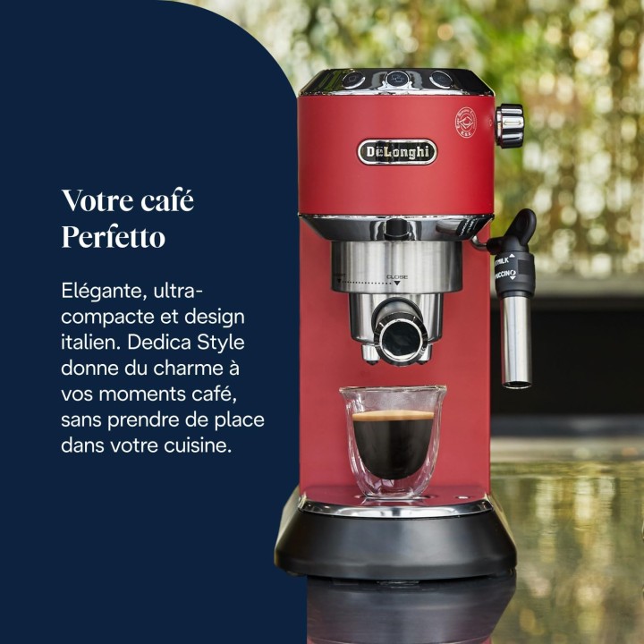 Machine à espresso compacte De'Longhi Dedica EC685.R - Acier inoxydable rouge 15 bars