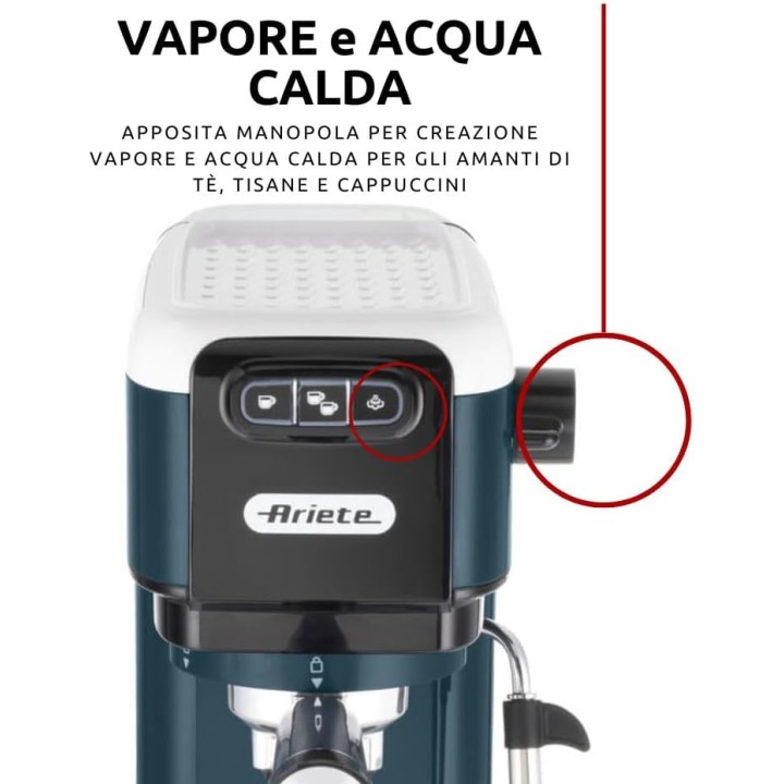 Machine à expresso compacte Ariete blanc - 15 bars, cappuccino, café moulu ou dosettes