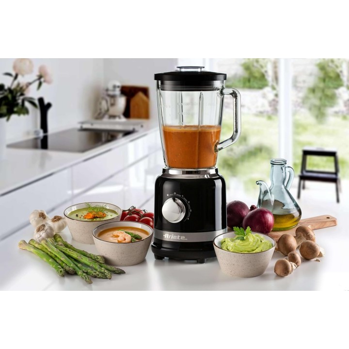 Blender Ariete Moderna noir – 1000 W, 1,5 L, bol verre, broyeur à glace, Pulse