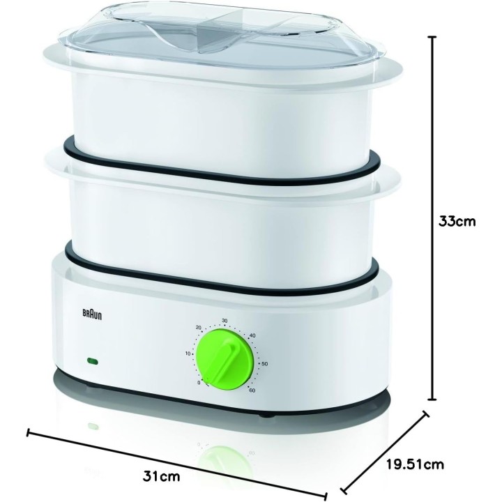 Cuiseur vapeur électrique Braun FS3000 - 2 bols amovibles 6,2L - Blanc