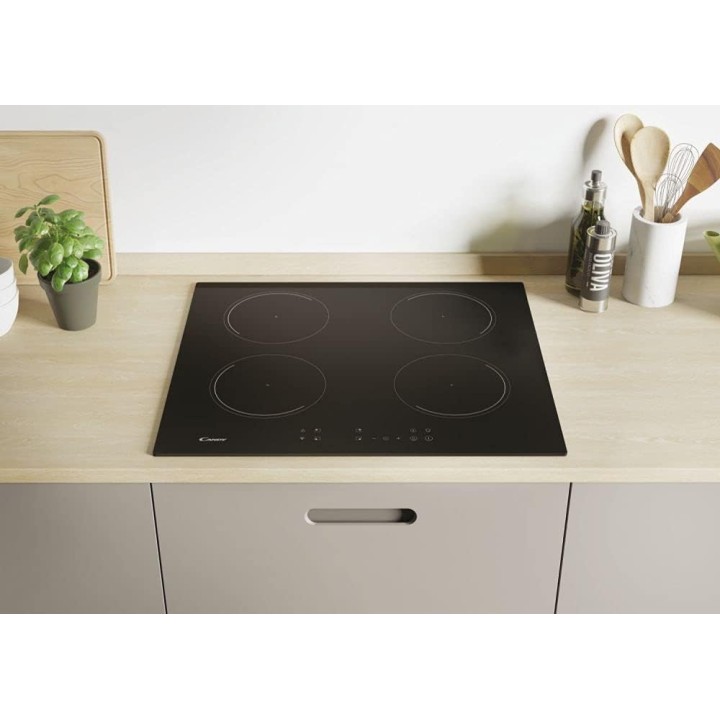 Table de cuisson induction 4 foyers connectée - Verre noir sans cadre CANDY