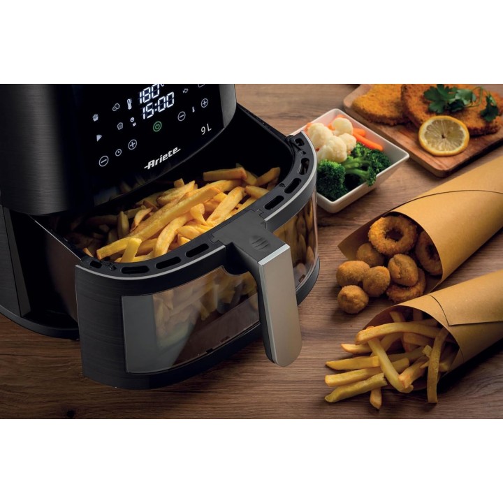 Friteuse à air programmable 9L - Grande capacité, grill, panier transparent Ariete