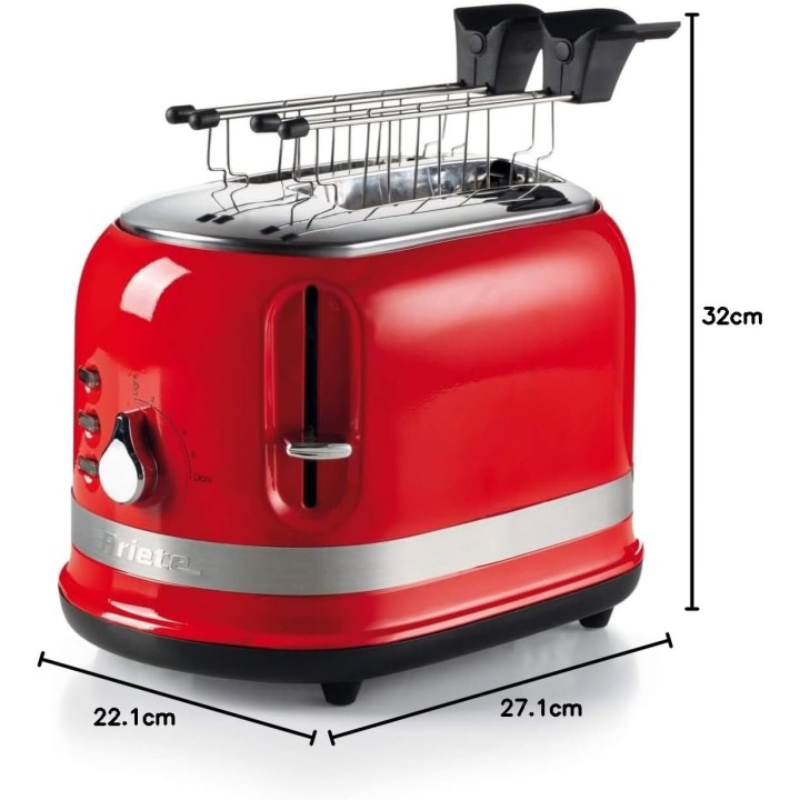 Grille-pain Ariete Moderna 149 - 2 tranches, 6 niveaux de dorure, rouge, métal